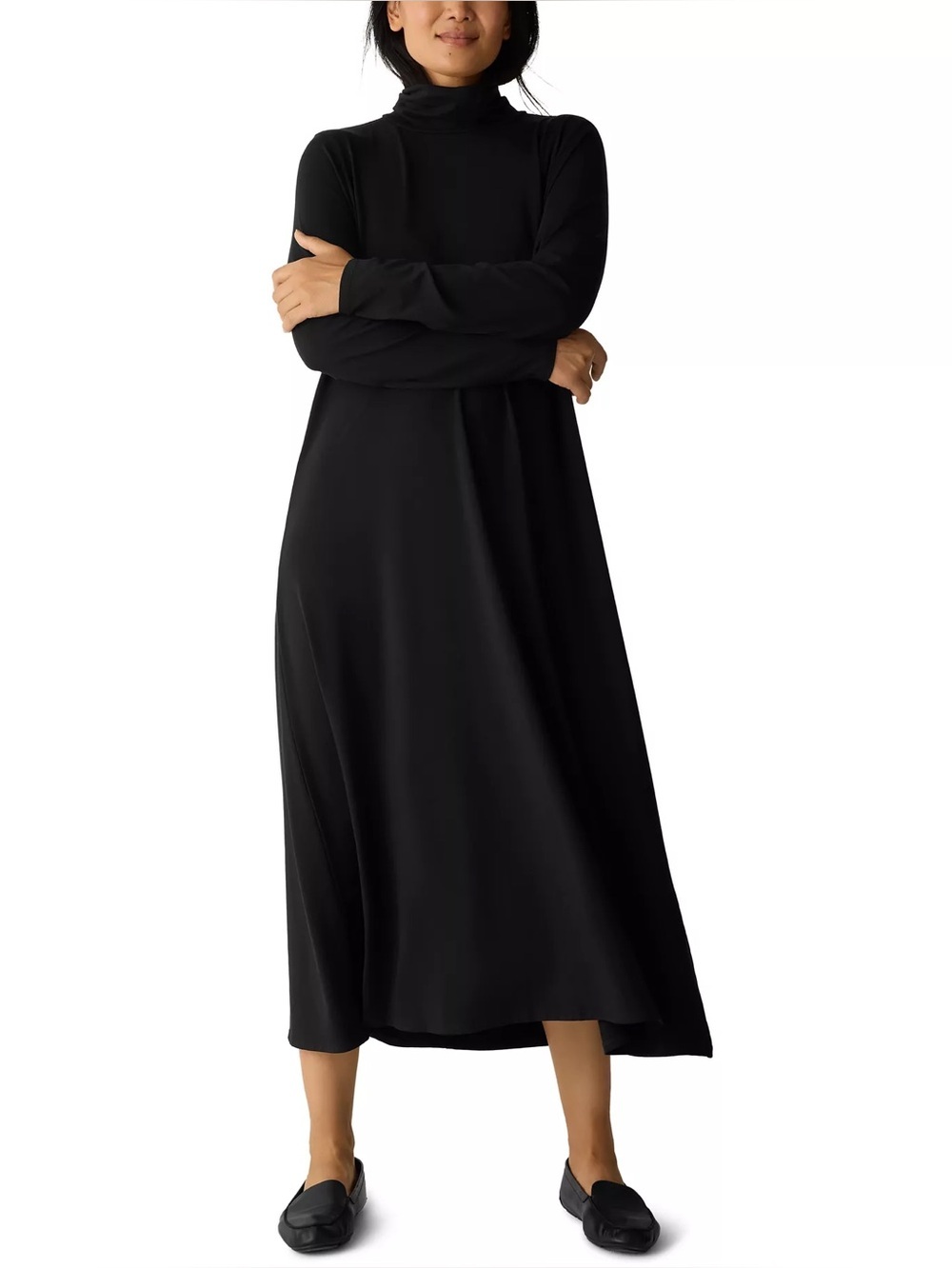 Eileen Fisher Turtle Neck A-Line Dress Basic Black Size Small